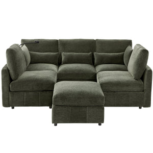 English Elm Modern Modular Sectional Sofa With Usb Ports, Movable Ottoman, And Pillows – Perfect For Living Rooms! N719S002050F