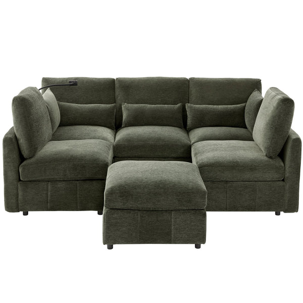 English Elm Modern Modular Sectional Sofa With Usb Ports, Movable Ottoman, And Pillows – Perfect For Living Rooms! N719S002050F