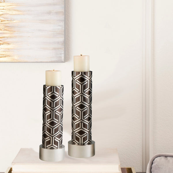 English Elm 12" Polyresin Candleholders Paisley Silver Lacquer Ornate Pair for Mantel Display B072116551