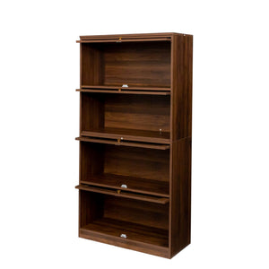 English Elm Bookcase Contemporary Glass Door Display Cabinet 4-Tier Dustproof Office Storage Shelves 31.5"L W331P195805