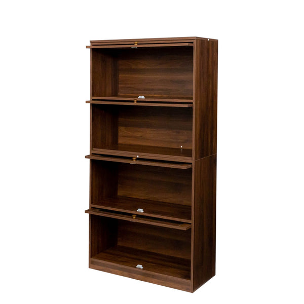English Elm Bookcase Contemporary Glass Door Display Cabinet 4-Tier Dustproof Office Storage Shelves 31.5"L W331P195805