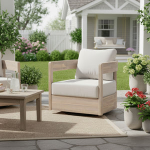 English Elm Telluride Outdoor Acacia Wood Swivel Club Chair Coastal Patio Seating Beige,Light White N775P304793G