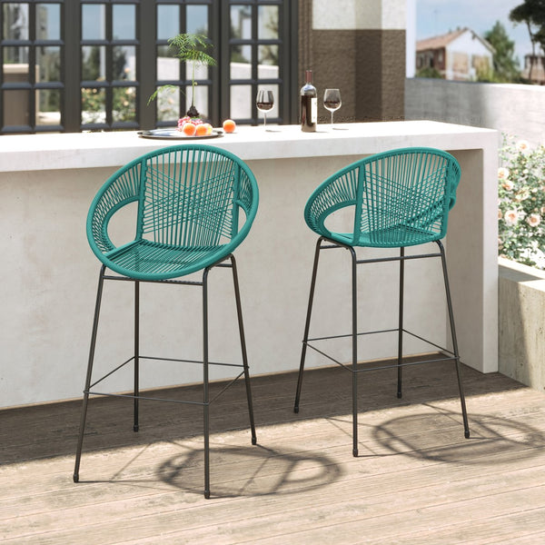 English Elm Christopher Knight Home® - Ferrara Outdoor Faux Wicker Barstool Set of 2 — Ergonomic PE Rattan Seating with Iron Frame, Durable Teal N775P266222T