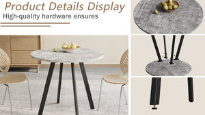 English Elm Modern Minimalist Circular Dining Table – Gray Cement Finish, Compact Design For Cafés & Offices W1727P251172