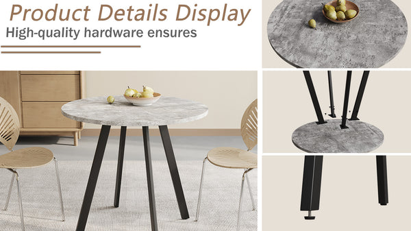 English Elm Modern Minimalist Circular Dining Table – Gray Cement Finish, Compact Design For Cafés & Offices W1727P251172