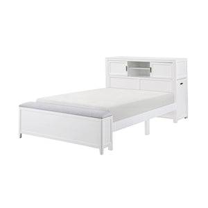 English Elm Gray Full Platform Bed with Bookcase Headboard Fold Out Desk Drawers and Footboard Bench White B011S02326