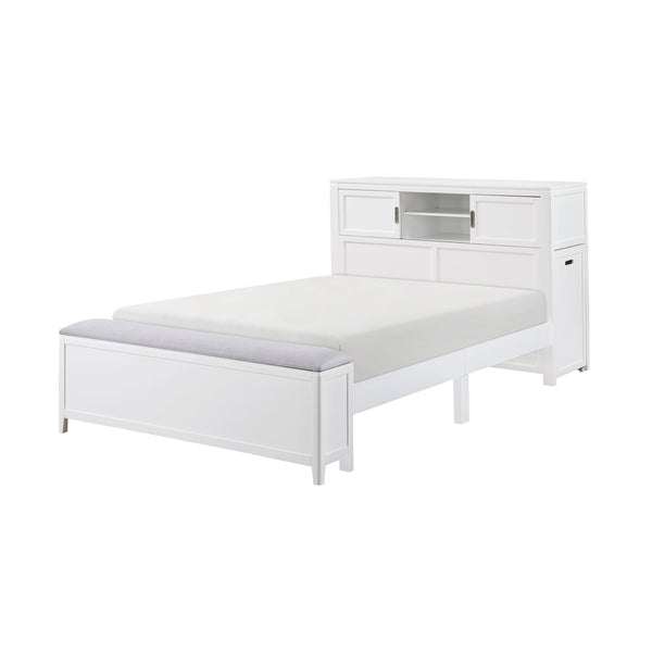 English Elm Gray Full Platform Bed with Bookcase Headboard Fold Out Desk Drawers and Footboard Bench White B011S02326