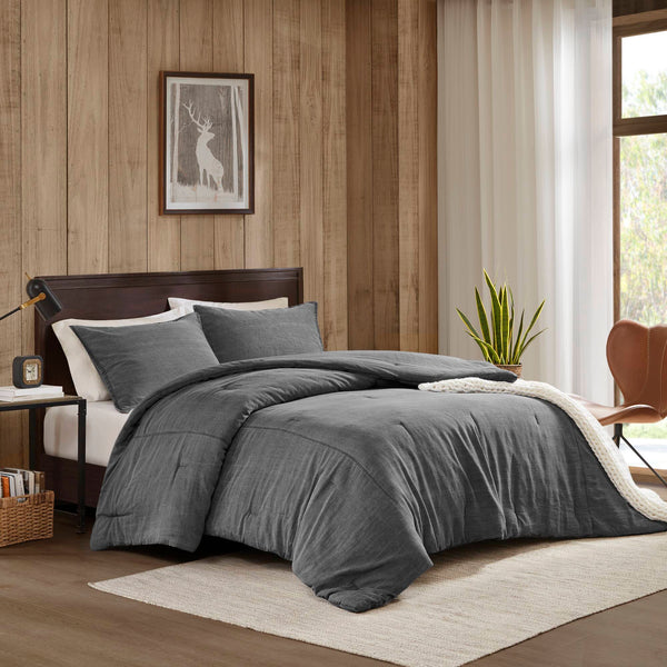 English Elm 2pcs Stone-washed Cotton Twill Comforter Set Oversized Soft Farmhouse Bedding Grey B035P341108