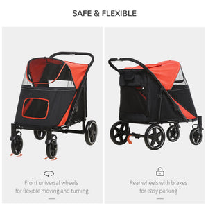 English Elm PawHut One-Click Foldable Dog Stroller for Medium & Large Dogs, Shock Absorbent Ride, Mesh Windows, Red W2225P173806