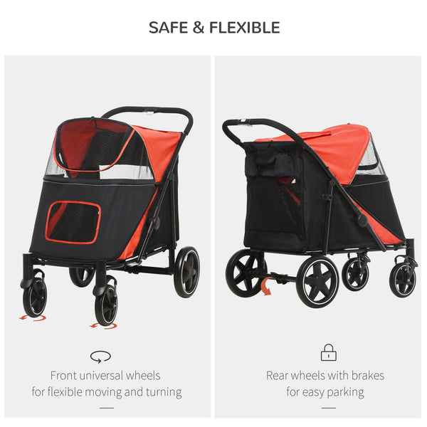 English Elm PawHut One-Click Foldable Dog Stroller for Medium & Large Dogs, Shock Absorbent Ride, Mesh Windows, Red W2225P173806