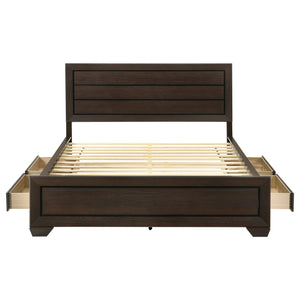 English Elm Holmgren Eastern King Storage Bed with Recessed Panel Headboard in Dark Cocoa Wood B062S01811