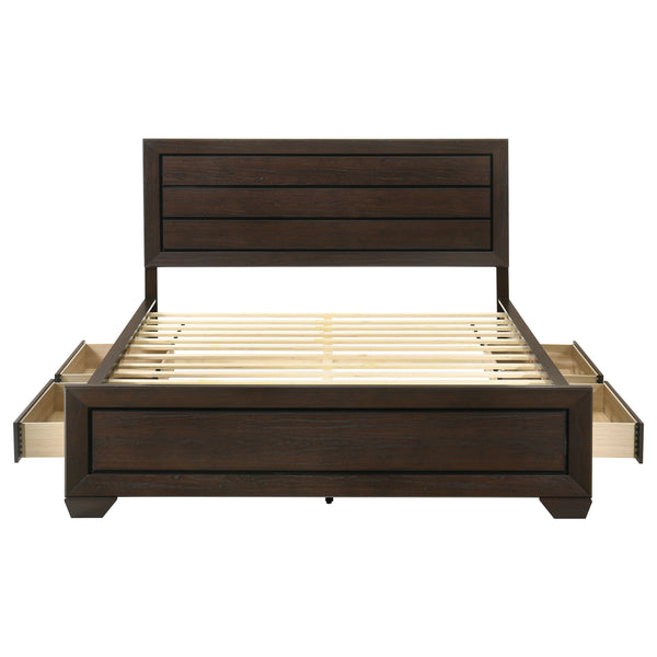 English Elm Holmgren Eastern King Storage Bed with Recessed Panel Headboard in Dark Cocoa Wood B062S01811