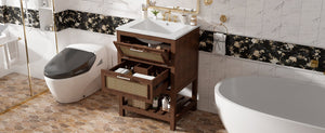 English Elm 24" Rattan Front Bathroom Vanity with Ceramic Sink Deep Drawer Storage Mdf Cabinet Dark Brown N710P293990P