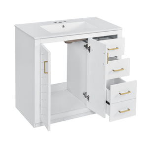 English Elm 72'' Bathroom Vanity With Ceramic Sink - Elegant Solid Wood Freestanding Set With Ample Storage & Soft-Close Doors N710SS00015K
