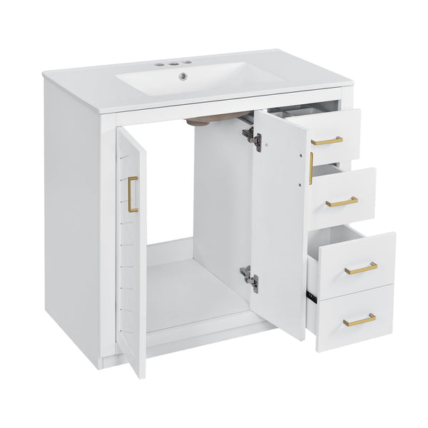 English Elm 72'' Bathroom Vanity With Ceramic Sink - Elegant Solid Wood Freestanding Set With Ample Storage & Soft-Close Doors N710SS00015K