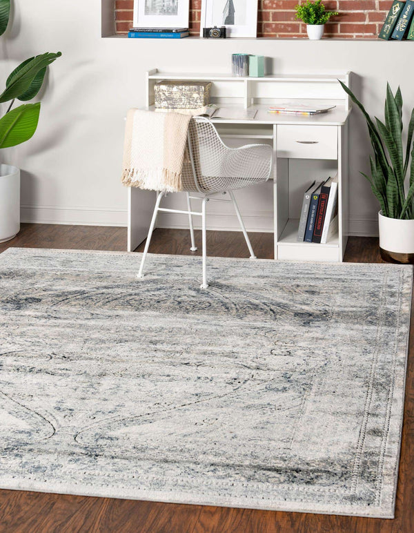 Unique Loom Chateau Wilson Machine Made Border Rug Dark Blue, Gray/Ivory 7' 1" x 7' 1"