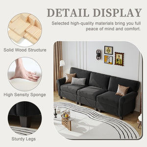 English Elm 94" Corduroy Three Seater Sofa Deep Cushioned Solid Wood Frame Modern Living Room Couch Black W2715S00008