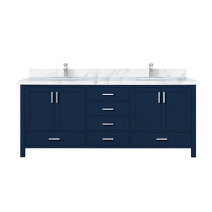 English Elm Navy Double Bath Vanity 80" W x 22" D with Carrara Marble Top, Faucet Set, Soft-Close Storage Elegance B2731P259139