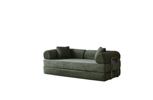 English Elm 78.8" Corduroy Modular Floor Sofa Convertible Sleeper Futon with Pillow Back Support Army Green W5617P455966