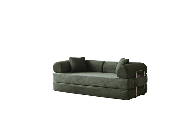 English Elm 78.8" Corduroy Modular Floor Sofa Convertible Sleeper Futon with Pillow Back Support Army Green W5617P455966