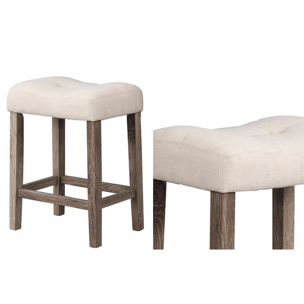 English Elm 5 Piece Oak Counter Dining Set Square Table Tufted Linen Stools Kitchen Nook B011S02295