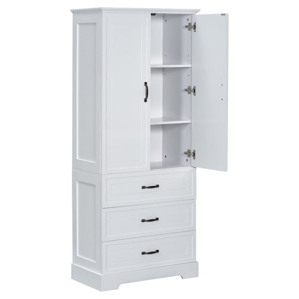 English Elm Tall Bathroom Storage Cabinet - Modern White Design With Adjustable Shelves, Drawers & Doors! N725P206123K-GIGA