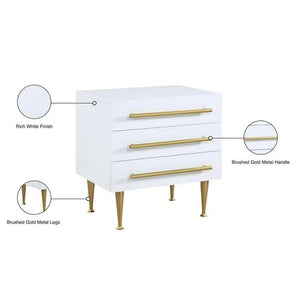 English Elm Modern White Nightstand with Gold Accents and Soft-Close 3 Drawers — Chic Wooden Bedside Table Gold+White 27 L x 21 W x 21 H B011P353750