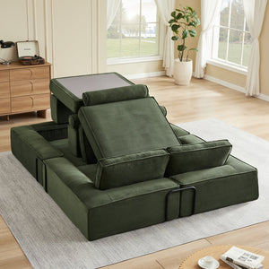 English Elm Large Modular Corduroy Sectional Sofa Configurable Seating for Family Living Rooms Army Green W3396S00056