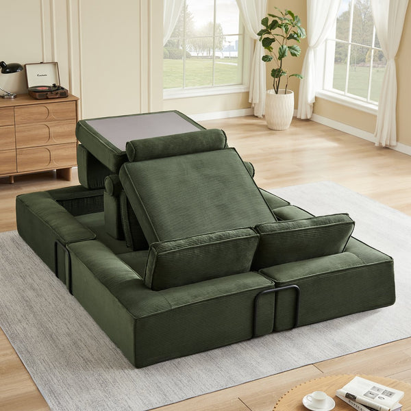 English Elm Large Modular Corduroy Sectional Sofa Configurable Seating for Family Living Rooms Army Green W3396S00056