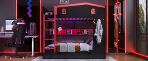 English Elm Twin Xl Solid Pine Loft Bed with Built-in Led Lighting and Storage Shelves W1580S00393