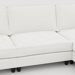 English Elm 107.8'' L-Shaped 3-Seater Sofa With Movable Ottoman & Arm Pockets – Stylish Comfort For Any Space W680S00035