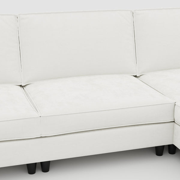 English Elm 107.8'' L-Shaped 3-Seater Sofa With Movable Ottoman & Arm Pockets – Stylish Comfort For Any Space W680S00035