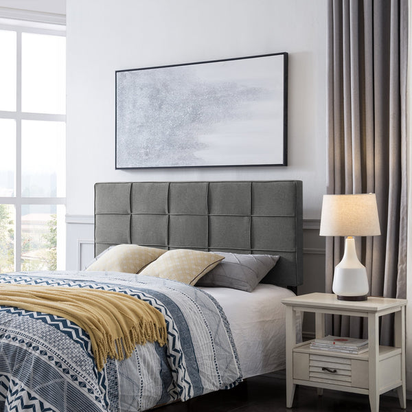 English Elm Christopher Knight Home® - Queen Tufted Linen Headboard with Piped Edges, Adjustable Height 48.5–53", Modern Waffle Stitch Plush Charcoal grey 66868.00CHARGRY