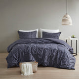 INK+IVY Masie Transitional 3 Piece Elastic Embroidered Cotton Comforter Set II10-800 Navy