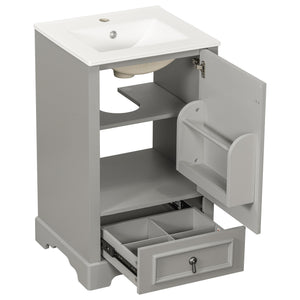 English Elm 20 Inch Bathroom Vanity with Ceramic Sink, Soft-Close Door, Adjustable Shelf, Smart Storage Organizing Design Grey N729P299505E