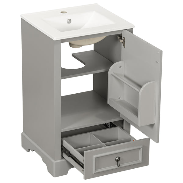 English Elm 20 Inch Bathroom Vanity with Ceramic Sink, Soft-Close Door, Adjustable Shelf, Smart Storage Organizing Design Grey N729P299505E