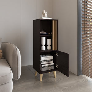 English Elm Vance 47" High One Door Cabinet with Shelves, Dark Wengue/Light Oak Accent, Slim Vertical Storage B200P253745