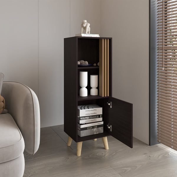 English Elm Vance 47" High One Door Cabinet with Shelves, Dark Wengue/Light Oak Accent, Slim Vertical Storage B200P253745