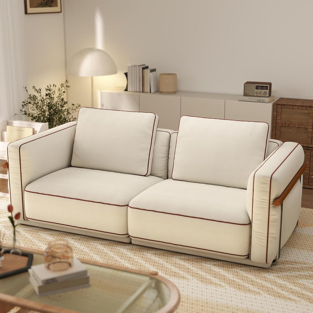 English Elm Modular Sectional Sofa: 157.5-Inch Extra-Large Cloud Sofa With Washable Cushions & Ottoman, White Luxe T3966S00011
