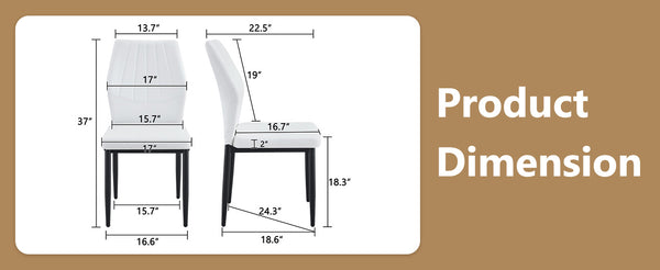English Elm Set of 6 ergonomic dining chairs with shell-pattern back, 37" height, breathable tech fabric, sturdy metal legs and adjustable anti-slip feet for stable, comfortable seating during meals White+Black W1151P359600