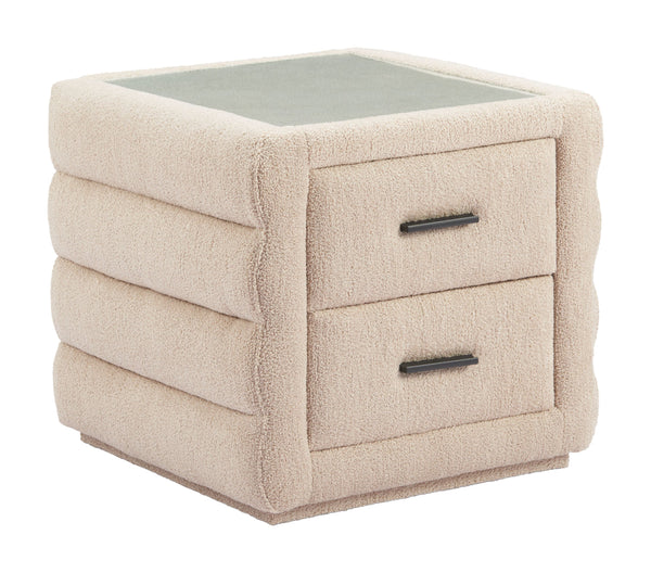 Zuo Modern Soffice Nightstand Beige – Modern Elegance With Shearling-style Fabric, Glass Top & Durable Mdf Design Beige 100% Polyester,Glass,Mdf 110651-zuo-modern
