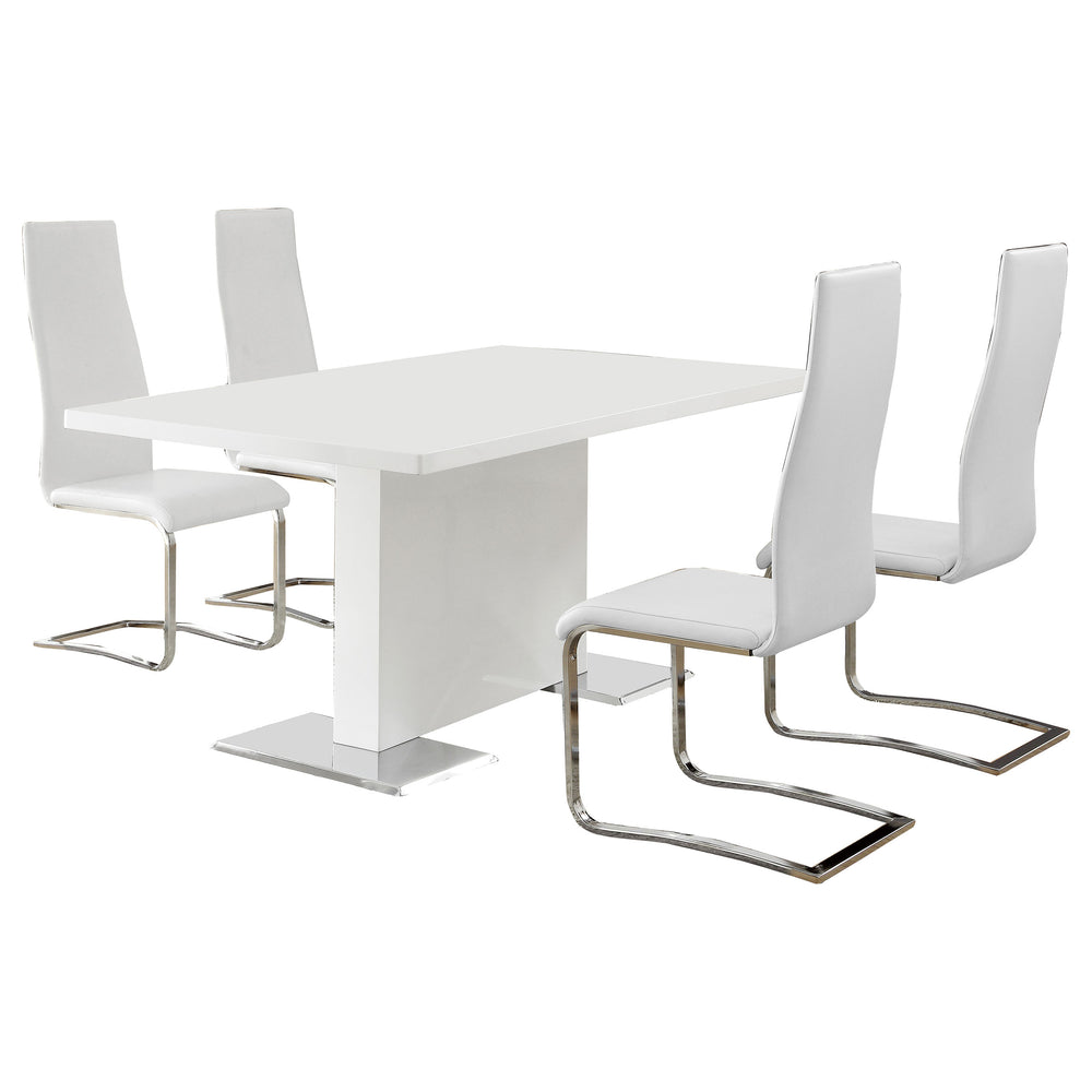 English Elm Wenzl Glossy White Five Piece Dining Set with Chrome Breuer Style Chairs B062S01401