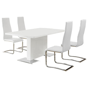 English Elm Wenzl Glossy White Five Piece Dining Set with Chrome Breuer Style Chairs B062S01401