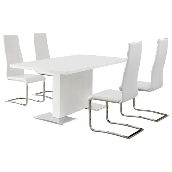 English Elm Wenzl Glossy White Five Piece Dining Set with Chrome Breuer Style Chairs B062S01401