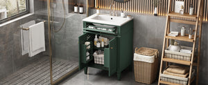 English Elm 24" Bathroom Vanity with Ceramic Basin, French-Inspired Accent Carvings, Soft-Close Doors & Storage Green N710P293309F