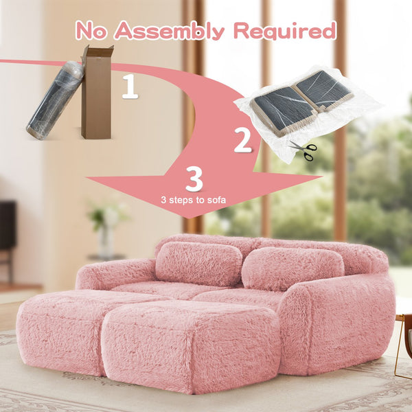 English Elm 80''soft Plush Modular Sectional Sofa with Chaise Deep Seat High Density Foam Living Room Pink W714S01557