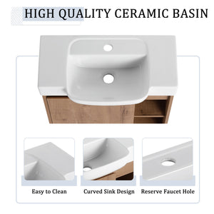 English Elm 24'' Floating Wall Mounted Bathroom Vanity with Ceramic Sink and Soft Close Cabinet Imitative Oak W999P426630