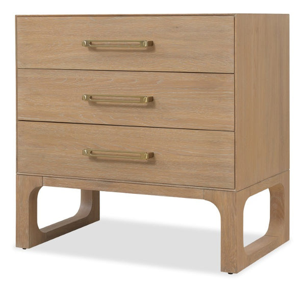 Hooker Furniture Banyon Desert Oak Three-Drawer Nightstand With Built-In Charging, White Oak Texture & Brushed Brass Pulls 6081-90016-82
