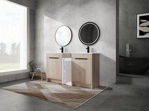 English Elm 60 Inch Freestanding Bathroom Vanity With Ceramic Sink, Soft-Close Doors & Ample Storage Space W999S00316