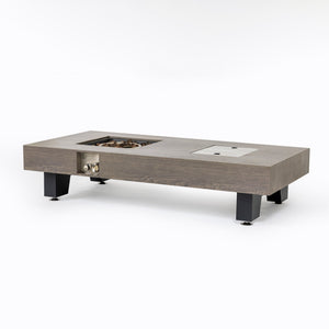 English Elm 54_inch Iron Fire Pit Table Stone Finish with Stainless Burner, Propane Powered, Spacious Patio Centerpiece Natural Wood W3131P277180